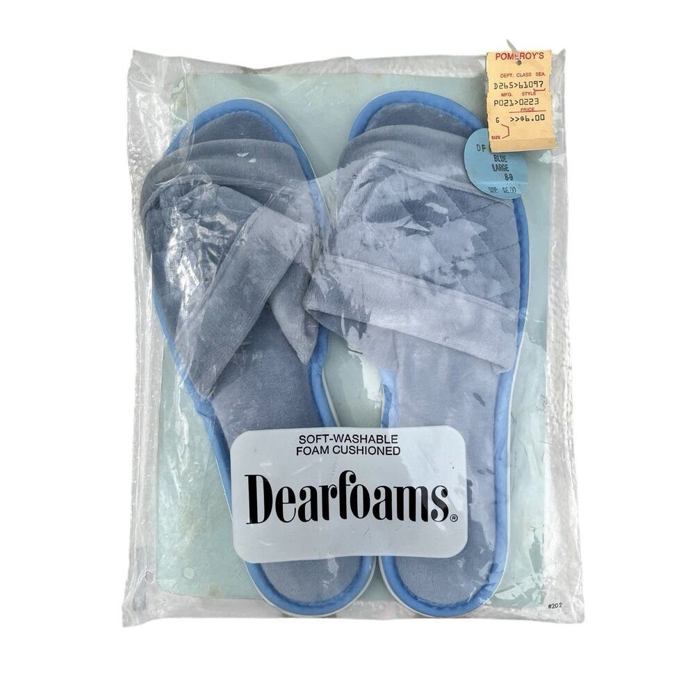 Dearfoams | Vintage Deadstock Slippers Slip Ons Woman's 8-9 Large Blue NWT
